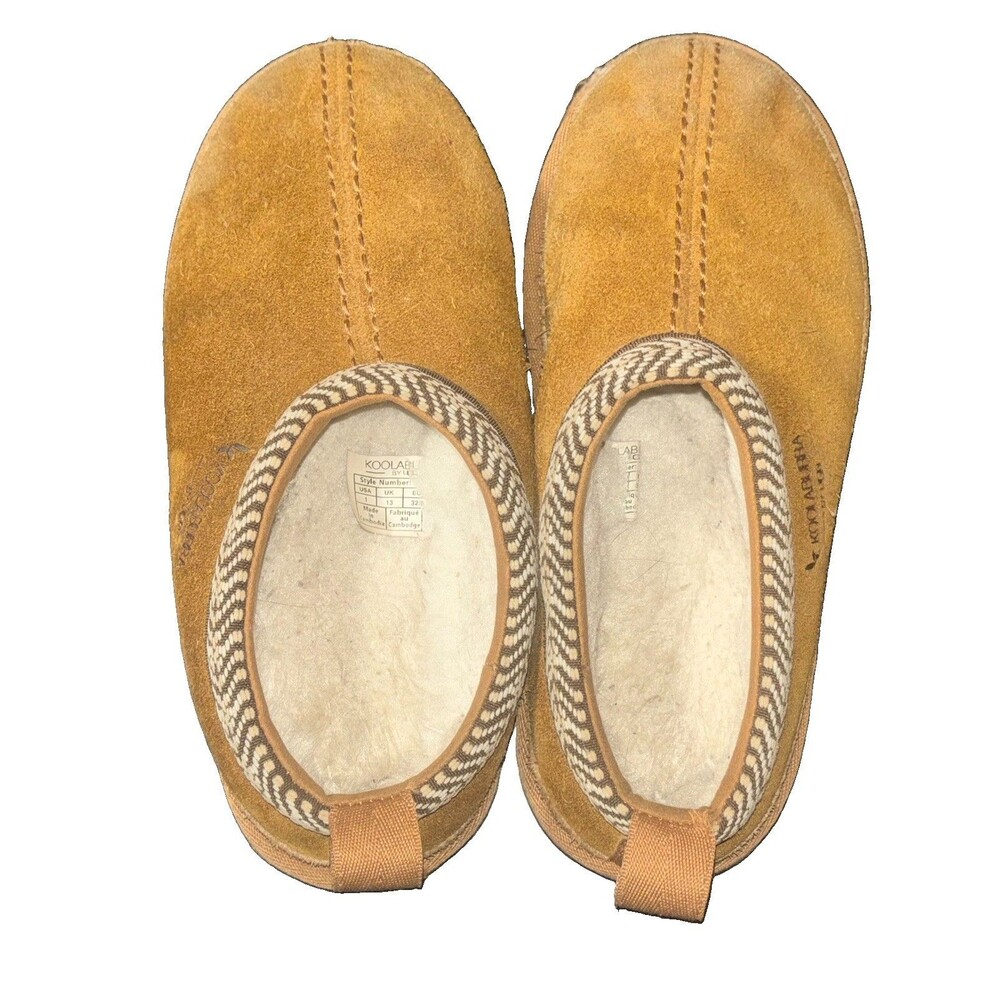Koolaburra by UGG Kids BURREE Suede Slipper Faux Fur Clog Chestnut Youth Sz 1